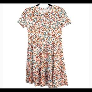 Zara Orange Floral Tiered Short Sleeve Dress Size Small